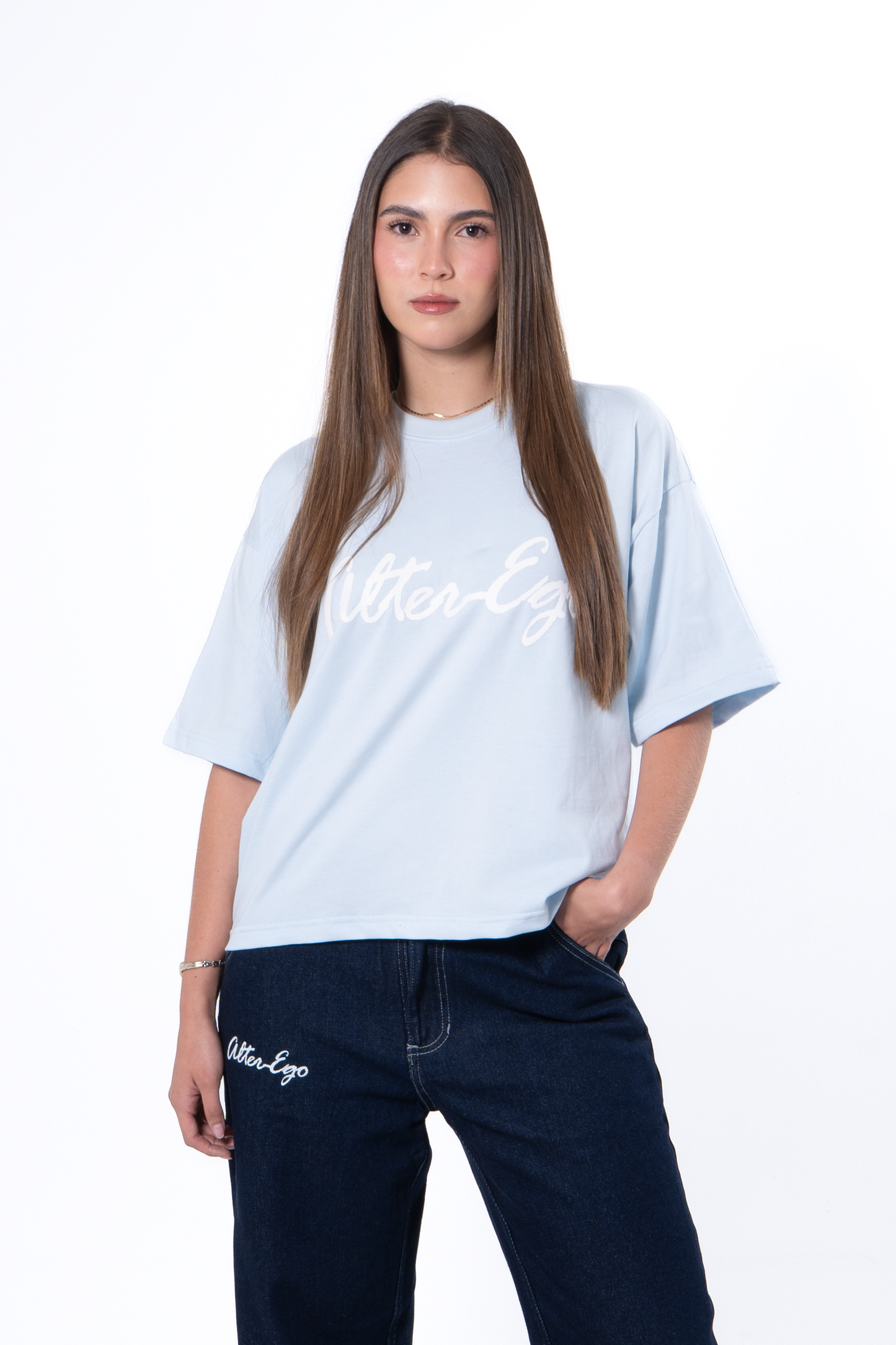 CAMISETA BOXY FIT LOGO BABY BLUE