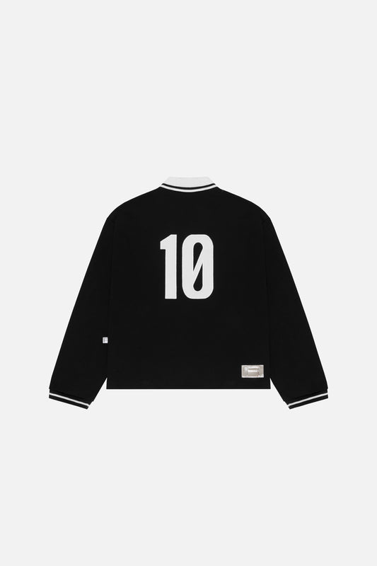 Camibuso tipo polo manga larga negro oversize en algodón pesado colección From Idea to Form - RELEASED DESIGN STUDIO