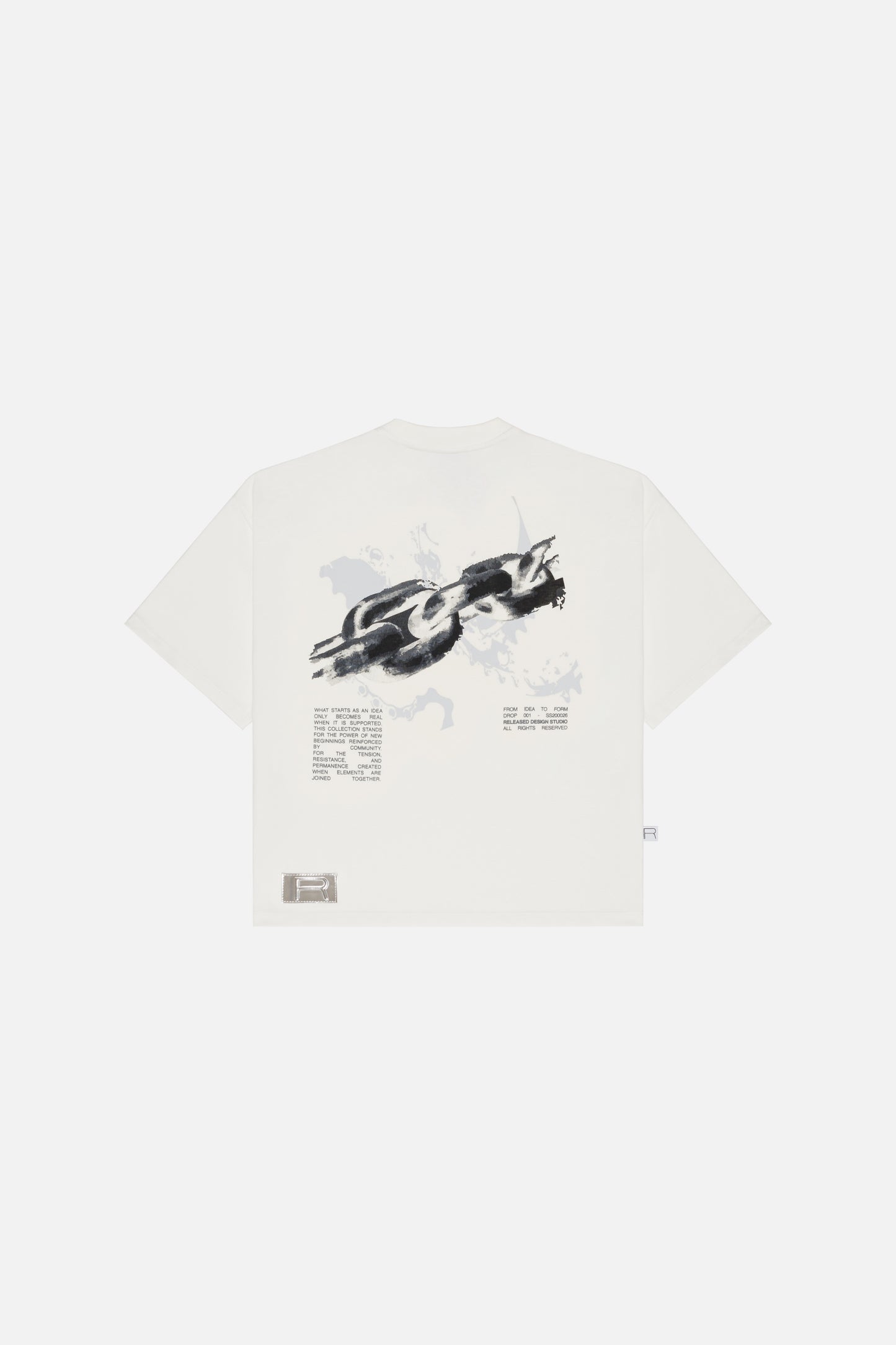 Camiseta grafica oversized blanca en algodón pesado colección From Idea to Form - RELEASED DESIGN STUDIO